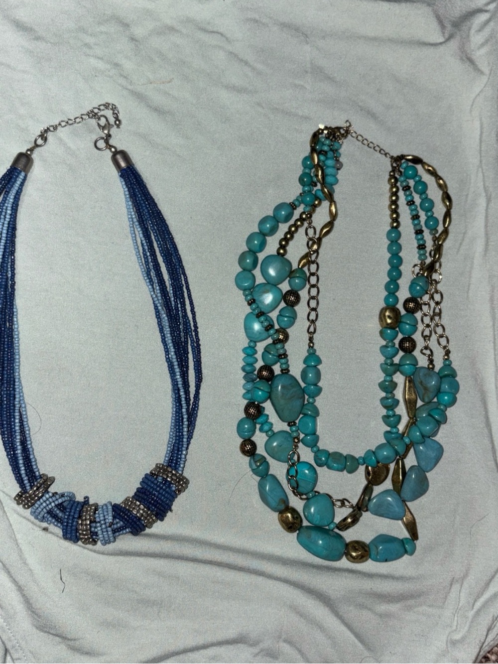 Blue Beaded Multi-Strand Necklace - Turquoise & NavyBlue & Gold Bib Necklas